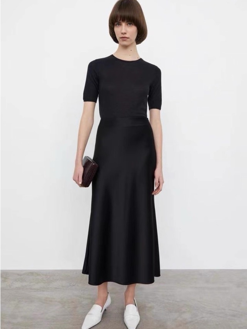Black Drapey Midi Skirt size M fits like US4